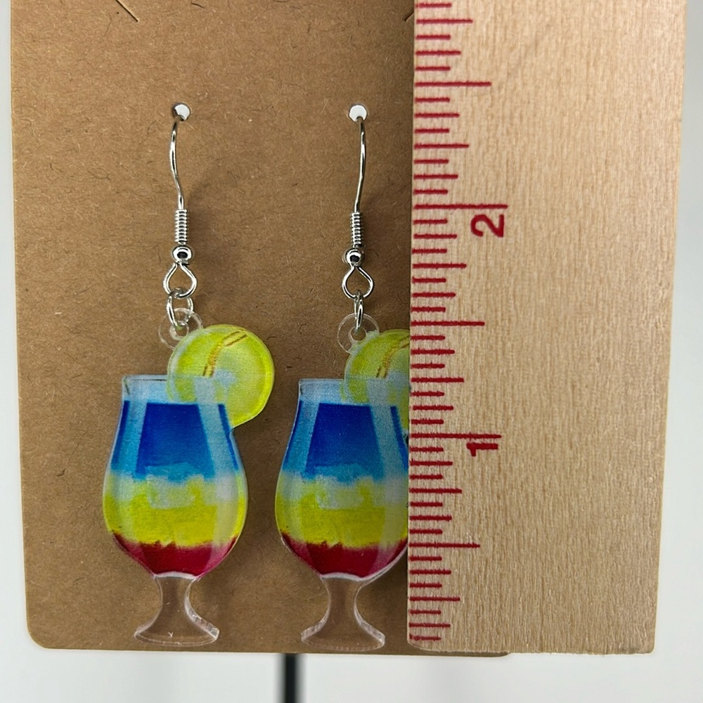Summer Beverage Fun Dangle Earrings 2D Acrylic Fashion Jewelry - Picture 2 of 4